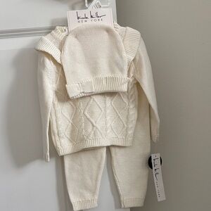 Nicole Miller Cream Cable-Knit Baby Sweater Set with Beanie